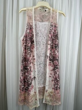 Bad Little Country Girl Lace Floral Duster Vest XL Sleeveless Boho